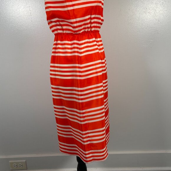 J Crew Orange White Striped Scoop Neck Sleeveless Elastic Waist Dress Size 4 - Picture 14 of 16
